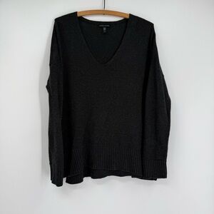 Eileen Fisher Gray V Neck Sweater Size XS Organic Cotton Oversized Pullover